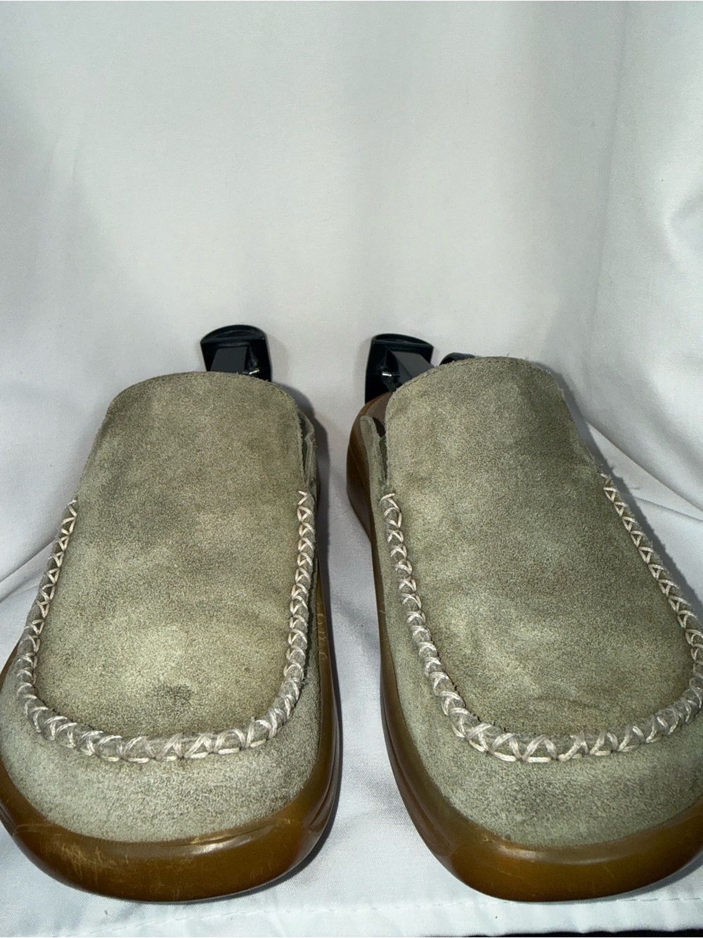 Birkenstock Olive Suede Slip-On Loafers with Contrast Stitching